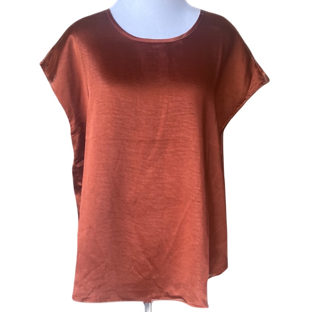 WYNNE LAYERS Rust Orange Shiny Blouse Top